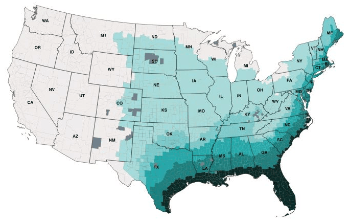 Wind Exposure Map of the United States showing varying levels of wind exposure across different regions